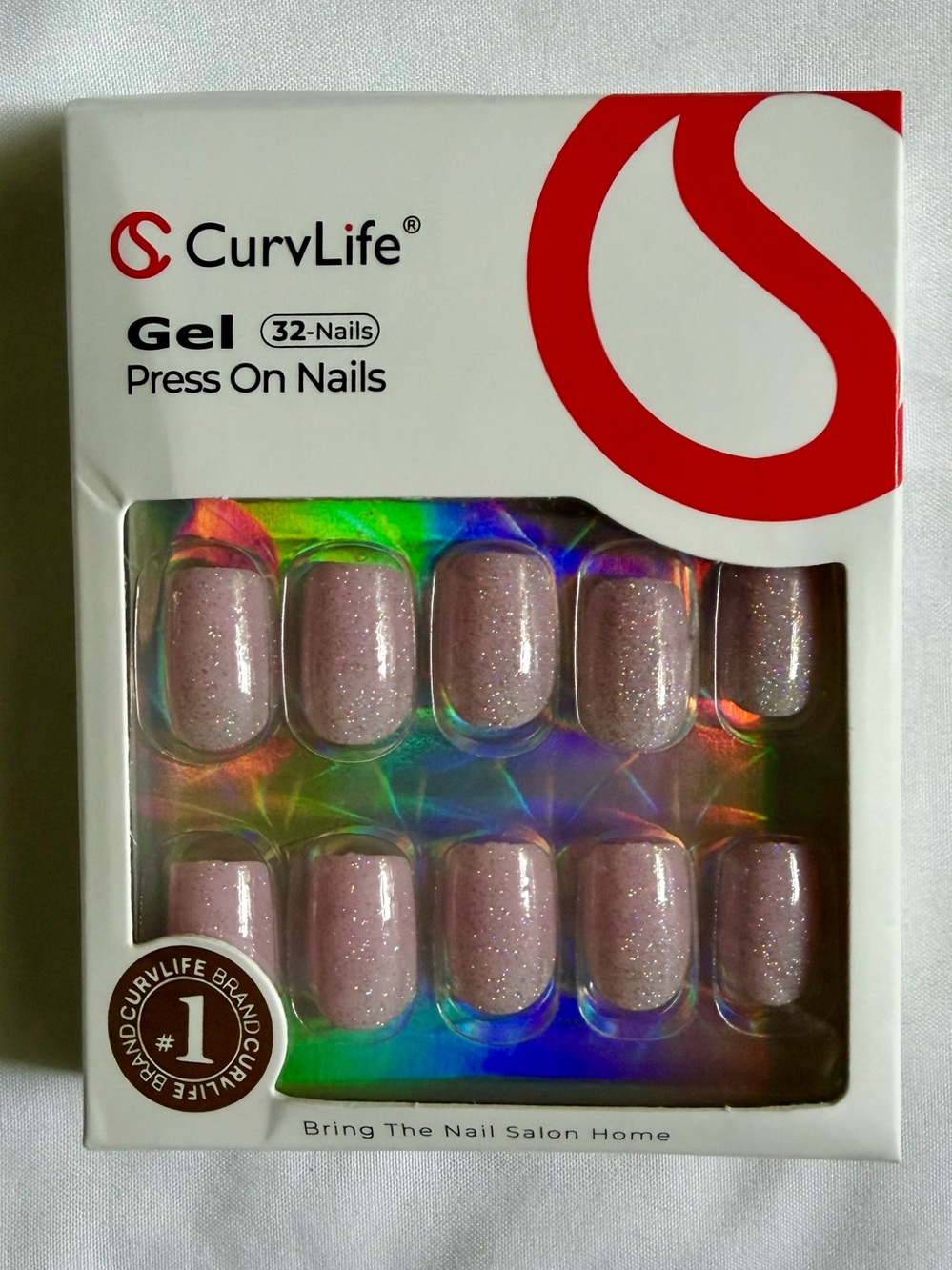 NIB CurvLife Pale Pink Glitter Gel Press-On Nails - 32 Nails